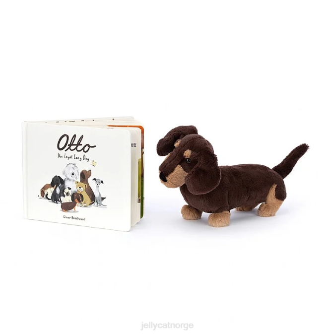 Jellycat otto den lojale lange hundeboken og otto pølsehund brun bok 8RNH730