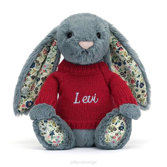 Jellycat blomstrende dusky bunny med personlig rød genser blå leketøy 8RNH474