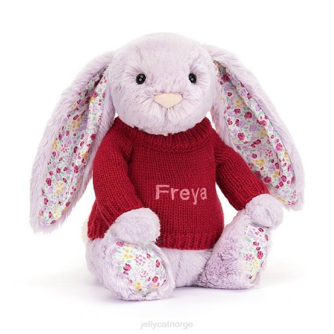 Jellycat blomstrende jasminkanin med personlig rød genser lilla leketøy 8RNH399