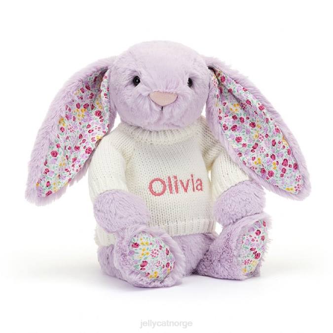 Jellycat blomstrende sjasminkanin med personlig kremgenser lilla leketøy 8RNH268