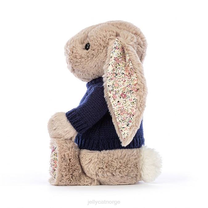 Jellycat blossom bea bunny med personlig marineblå genser beige leketøy 8RNH480