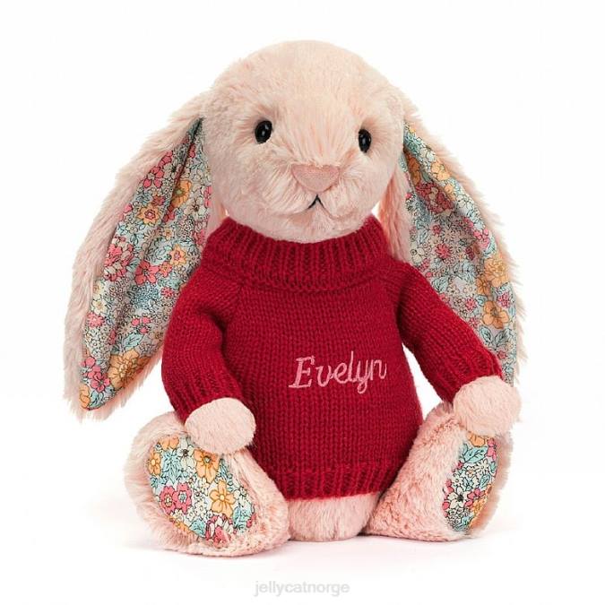 Jellycat blossom blush bunny med personlig rød genser fersken leketøy 8RNH425