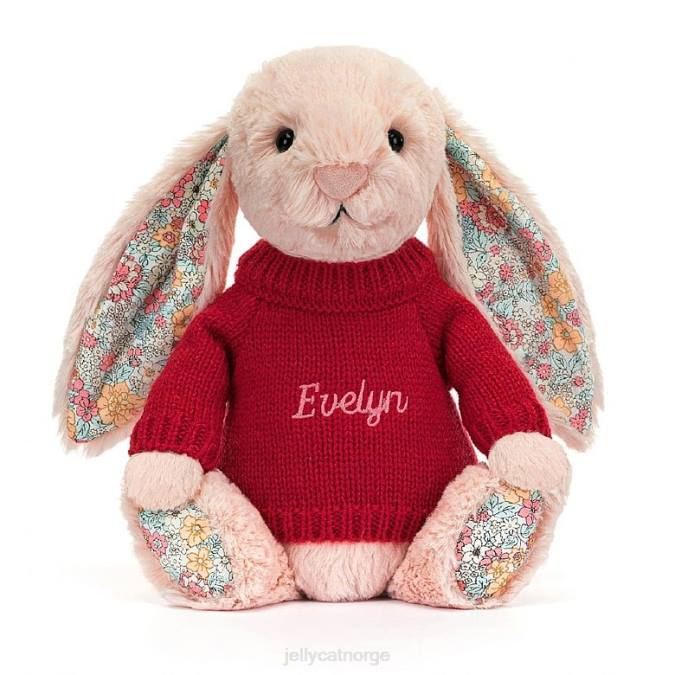 Jellycat blossom blush bunny med personlig rød genser fersken leketøy 8RNH425