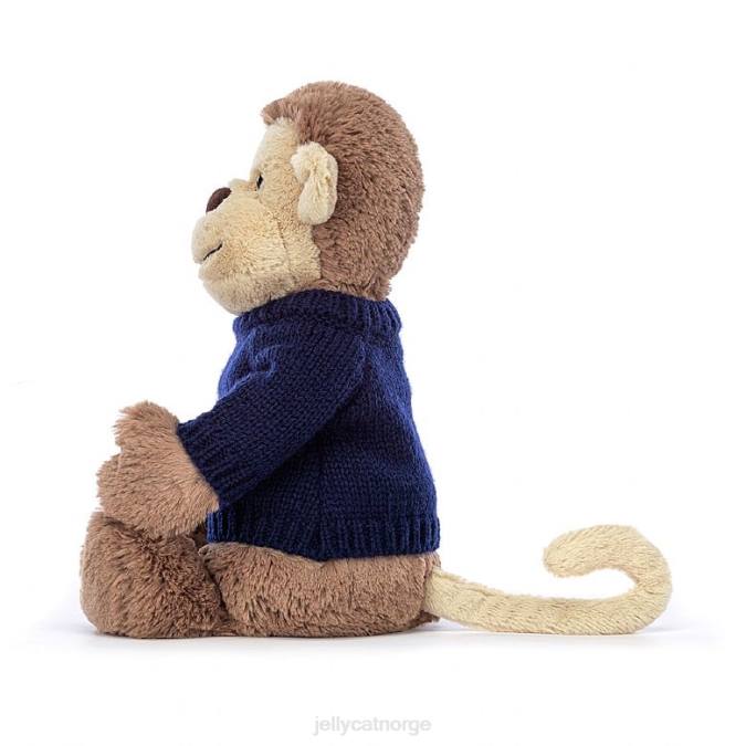 Jellycat bashful ape med personlig marine genser brun leketøy 8RNH192