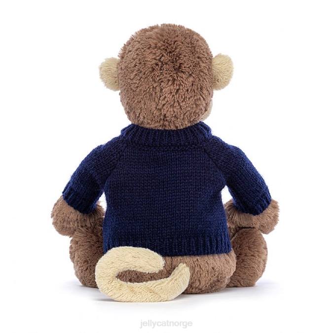 Jellycat bashful ape med personlig marine genser brun leketøy 8RNH192