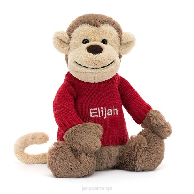 Jellycat bashful ape med personlig rød genser brun leketøy 8RNH189