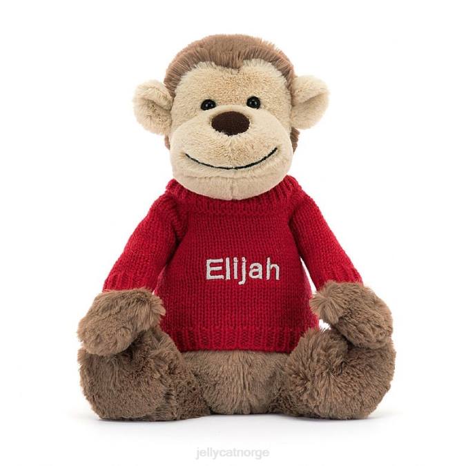 Jellycat bashful ape med personlig rød genser brun leketøy 8RNH189