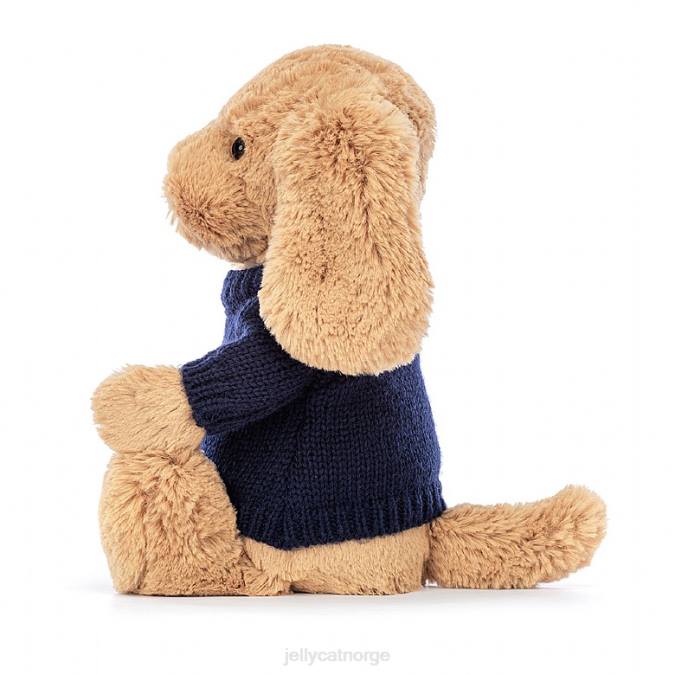 Jellycat bashful fløtekaramellvalp med personlig marineblå genser beige leketøy 8RNH139