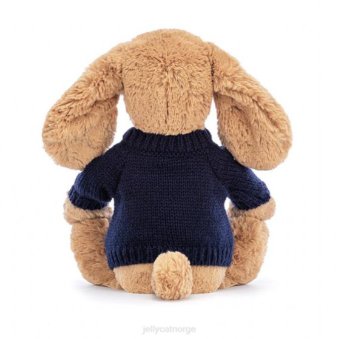 Jellycat bashful fløtekaramellvalp med personlig marineblå genser beige leketøy 8RNH139