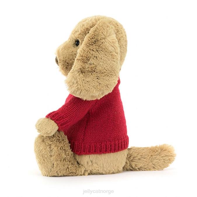 Jellycat bashful fløtekaramellvalp med personlig rød genser beige leketøy 8RNH158