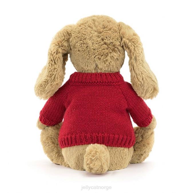 Jellycat bashful fløtekaramellvalp med personlig rød genser beige leketøy 8RNH158