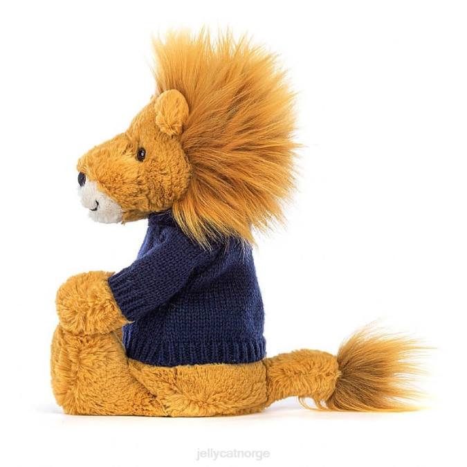 Jellycat bashful løve med personlig marine genser gul leketøy 8RNH534
