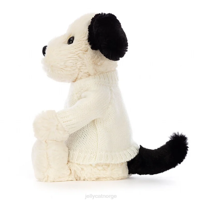 Jellycat bashful svart & krem ​​valp med personlig krem ​​genser svart og hvit leketøy 8RNH256