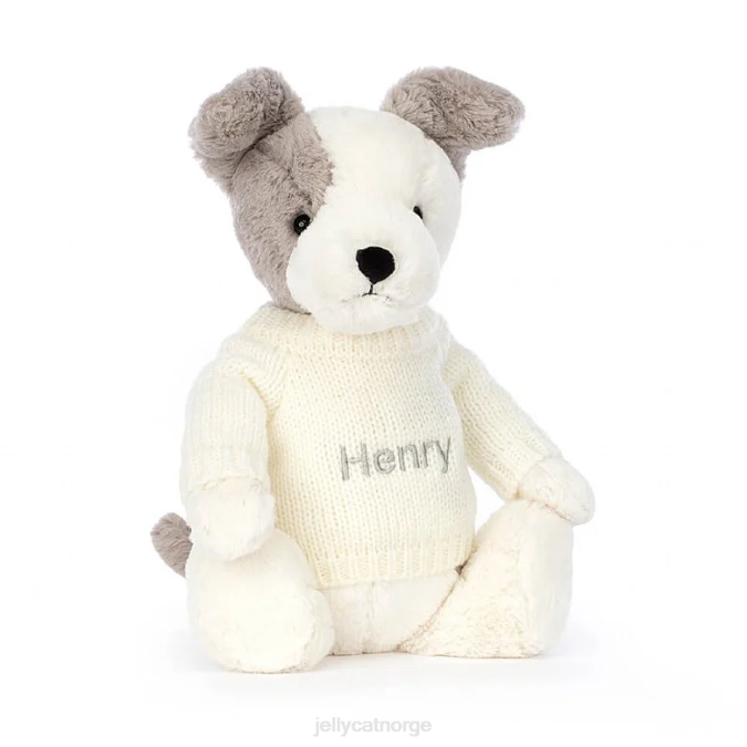Jellycat bashful terrier med personlig kremgenser grå og hvit leketøy 8RNH521