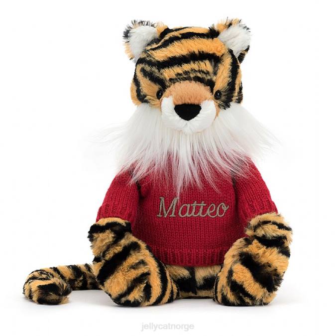 Jellycat bashful tiger med personlig rød genser i flere farger leketøy 8RNH313