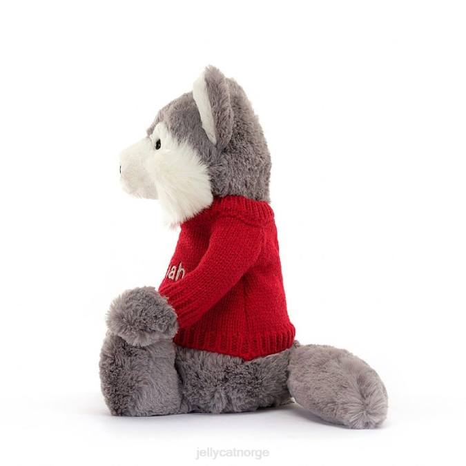 Jellycat bashful ulv med personlig rød genser grå og hvit leketøy 8RNH241