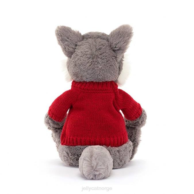 Jellycat bashful ulv med personlig rød genser grå og hvit leketøy 8RNH241