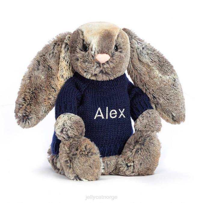 Jellycat bashful cottontail bunny med personlig marine genser grå leketøy 8RNH397