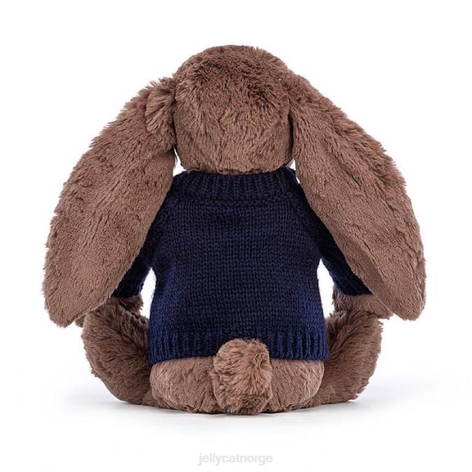 Jellycat bashful fudge-kanin med personlig marineblå gensersjokolade leketøy 8RNH522