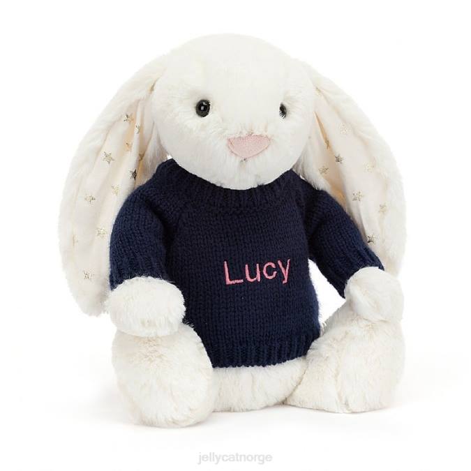Jellycat bashful glimt kanin med personlig marineblå genserkrem leketøy 8RNH312