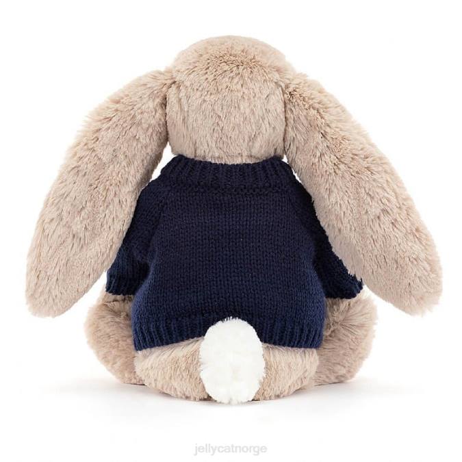 Jellycat bashful kanin med personlig marineblå genser beige leketøy 8RNH147