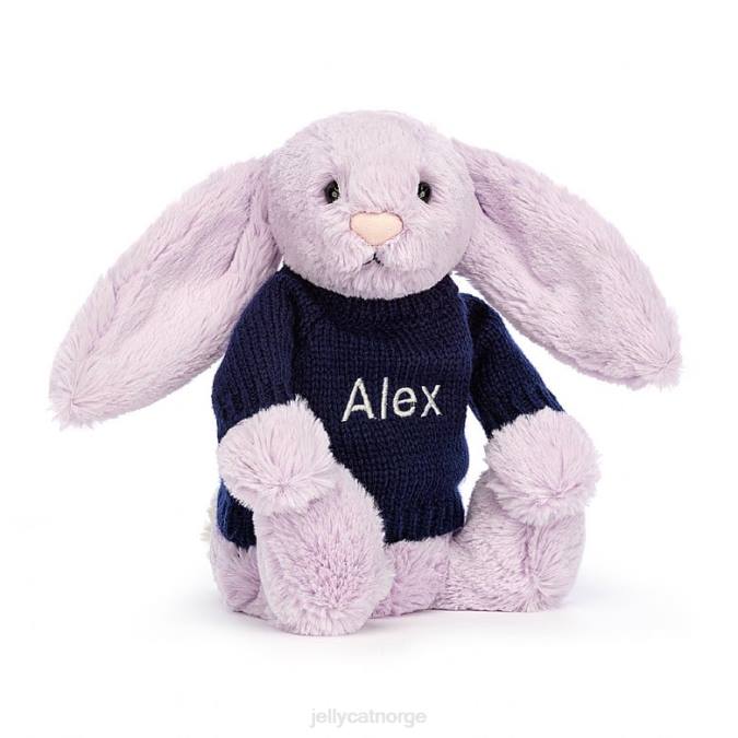 Jellycat bashful kanin med personlig marineblå genser lilla leketøy 8RNH453