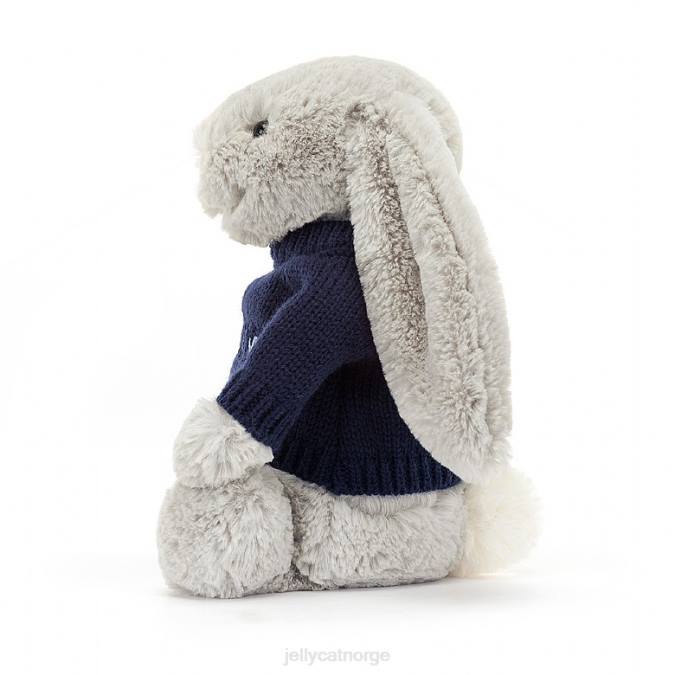 Jellycat bashful kanin med personlig marineblå genser sølv leketøy 8RNH345
