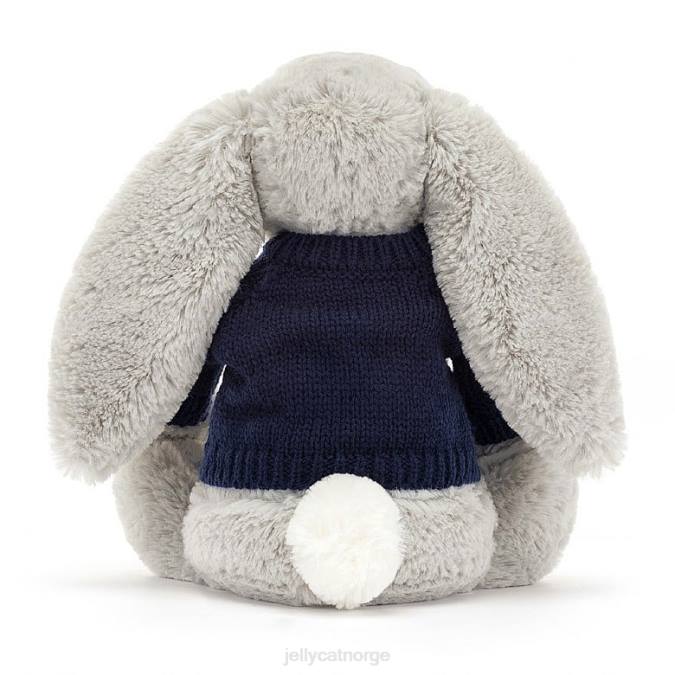 Jellycat bashful kanin med personlig marineblå genser sølv leketøy 8RNH345