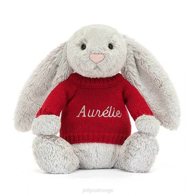 Jellycat bashful kanin med personlig rød genser sølv leketøy 8RNH245