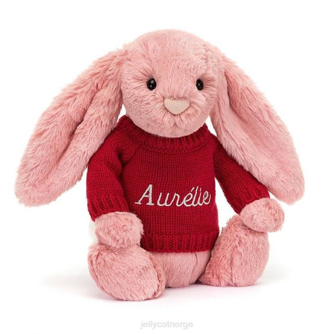 Jellycat bashful kronblad kanin med personlig rød genser sorbet rosa leketøy 8RNH299
