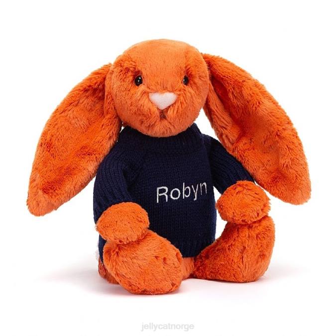 Jellycat bashful mandarin kanin med personlig marineblå genser oransje leketøy 8RNH508