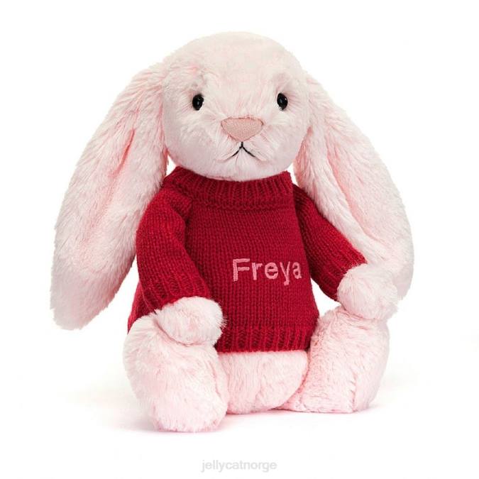 Jellycat bashful rosa kanin med personlig rød genser baby rosa leketøy 8RNH172